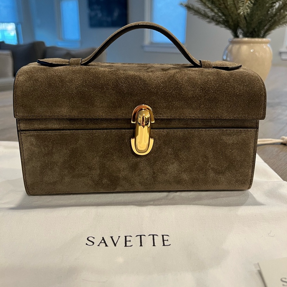 SAVETTE POCHETTE Brand New, Olive Suede Satchel